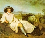 Retrato de Goethe, feito por Tischbein, em 1787. A partir da imagem o professor pode introduzir o tema Romantismo, uma vez que o autor alemo  um dos mais eminentes representantes dessa corrente esttica.  <br /><br /> Palavras-chave: Pintura. Goethe. Literatura. Romantismo. 