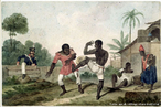 Imagem da obra de Augustus Earle, pintor e desenhista ingls especializado em paisagens, cenas de gnero e retratos. Nesta imagem temos jogadores de capoeira, esporte classificado como patrimnio cultural brasileiro, que passou a figurar como Bem Cultural de Natureza Imaterial. Nesta obra o pintor familiariza-se com as correntes artsticas neoclassicas e romanticas.   <br /><br /> Palavras -chave: Capoeira. Esporte. Patrimnio Cultural.