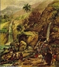 Gravura de Johann Moritz Rugendas, desenhista e documentarista, de 1820-1825, que mostra a minerao de ouro por lavagem perto do morro do Itacolomi, realizado por Rugendas em sua primeira passagem pelo Brasil. Essa obra  conhecida por seu valor simblico na representao de mineraes tpicas do incio do sculo XIX.  <br /><br /> Palavras-chave: Rugendas. Minerao. Ouro. Lavagem. Itacolomi. Gravura.