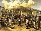 Imagem da pintura de Rugendas, onde os corpos de negros so representados em estilo clssico, com os traos suavizados e europeizados. O pintor familiariza-se com as correntes artsticas neoclassicas e romanticas.  <br /><br /> Palavras-chave: Rugenda. Clssico. Romanstismo. Escravos. 