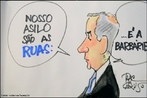 Charge do programa Roda Viva produzida por Paulo Caruso. Por meio dessa imagem pode-se trabalhar com as especificidades do gnero charge e seu discurso.  <br /><br /> Palavras-chave: Gnero textual. Charge. Discurso. Linguagem verbal. Linguagem no verbal. Roda Viva. Asilo. 