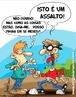 Charge mostrando uma situao de assalto, em que o assaltado  obrigado a barganhar o "pagamento". Por meio dessa imagem pode-se trabalhar com as especificidades do gnero charge e seu discurso. <br /><br /> Palavras-chave: Gnero textual. Charge. Discurso. Linguagem verbal. Linguagem no verbal. Violncia. Assalto.