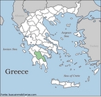 Mapa da regio grega conhecida como Arcdia. A imagem permite que se introduza ou se ilustre o tema da escola literria conhecida como Arcadismo (sculo XVIII).  <br /><br/> Palavras-chave: Arcdia. Arcadismo. Literatura. Grcia. Mapa. 