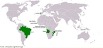 Mapa-mndi destacando a incidncia da lngua portuguesa no mundo.  <br /><br Palavras-chave: mapa-mndi, lngua portuguesa.