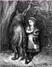 Imagem da Chapeuzinho Vermelho quando encontra o lobo, feita por Paul Gustave Dor, pintor, desenhista e ilustrador francs de livros de meados do sculo XIX. <br /><br /> Palavras-chave: Gustave Dor. Chapeuzinho Vermelho. Literatura. Conto de fadas. 