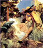 Imagem da personagem o Prncipe Sapo, ilustrada por Maxfield Parrish, ilustrador e pintor do romantismo americano.  <br /><br />  Palavras-chave: O Prncipe Sapo. Maxfield Parrish. Ilustrao. Romantismo.