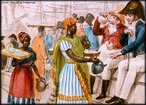 Imagem de mulheres negras vendendo/servindo nobres no Rio de Janeiro, a capital e principal centro urbano do pas em 1808. A imagem pode ser utilizada para exemplificar historicamente o perodo literrio compreendido pelas ltimas produes do movimento rcade, considerado, tambm, um momento de transio na literatura brasileira, com mudanas de foco artstico e cultural da Bahia para o Rio de Janeiro, capital da colnia desde o ano de 1763. <br /><br /> Palavras-chave: Rio de Janeiro. Costumes de poca. Literatura. Arcadismo. Negras. Vendedoras. Burguesia.