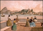 Imagem do Rio de Janeiro, a capital e principal centro urbano do pas em 1808. A imagem pode ser utilizada para exemplificar historicamente o perodo literrio compreendido pelas ltimas produes do movimento rcade, considerado, tambm, um momento de transio na literatura brasileira, com mudanas de foco artstico e cultural da Bahia para o Rio de Janeiro, capital da colnia desde o ano de 1763. <br /><br /> Palavras-chave: Rio de Janeiro. Costumes de poca. Literatura. Arcadismo. Burguesia. Negros.